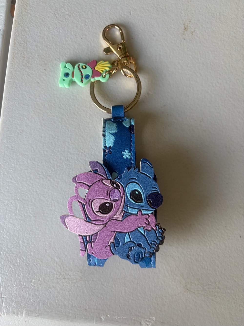 Disney Parks Stitch and Angel sanitizer holder keychain